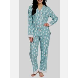 Munki Munki Snowman Classic Flannel Pajamas Set Turquoise NWT/NWOT XS